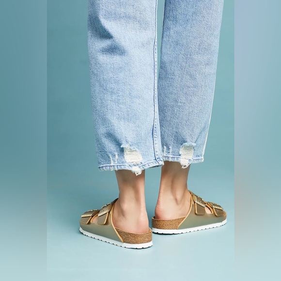 Ethem Genuins Canton Double Buckle Slide Sandal Gold Size 8-8.5 - Picture 2 of 6